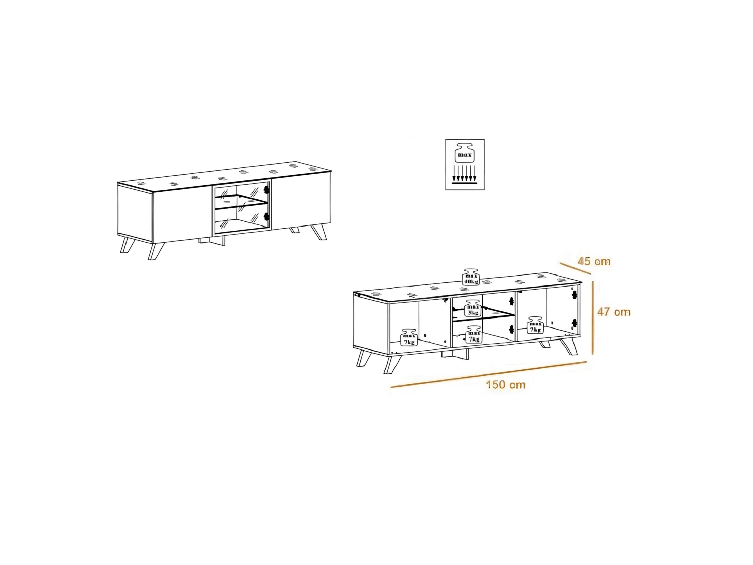 Meuble TV Design LED "Thin" 150cm Noir & Naturel