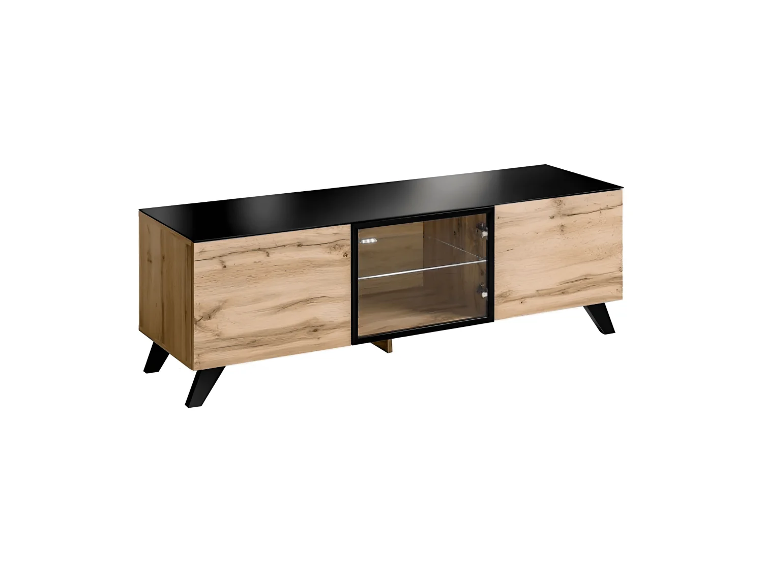 Meuble TV Design LED "Thin" 150cm Noir & Naturel
