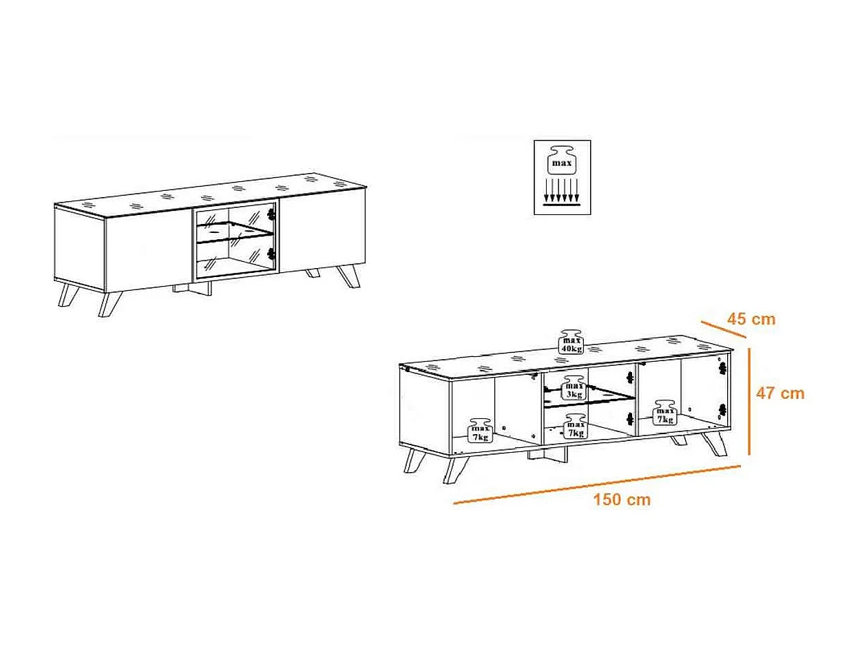 Meuble TV Design LED "Thin" 150cm Noir & Naturel