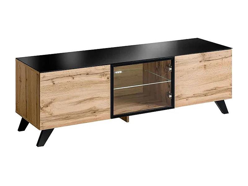 Meuble TV Design LED "Thin" 150cm Noir & Naturel