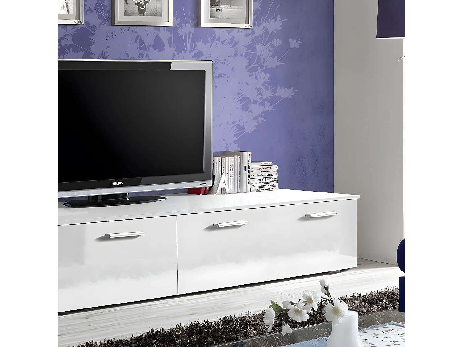 Meuble TV Design "Duo" 200cm Blanc