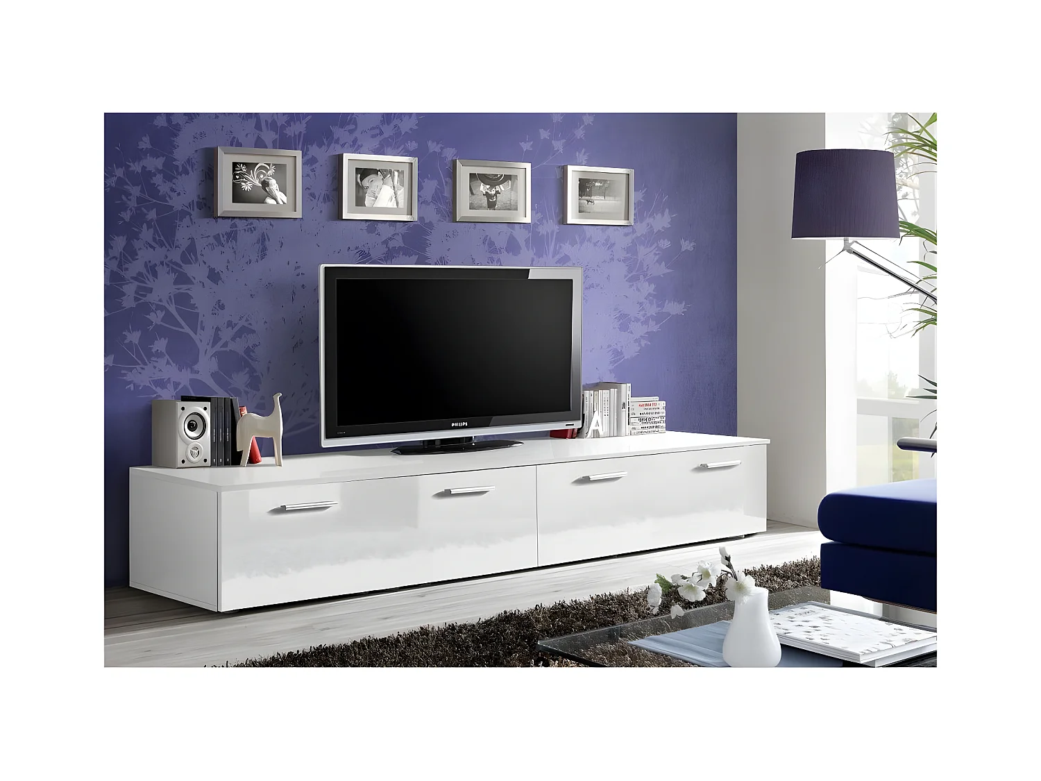 Meuble TV Design "Duo" 200cm Blanc