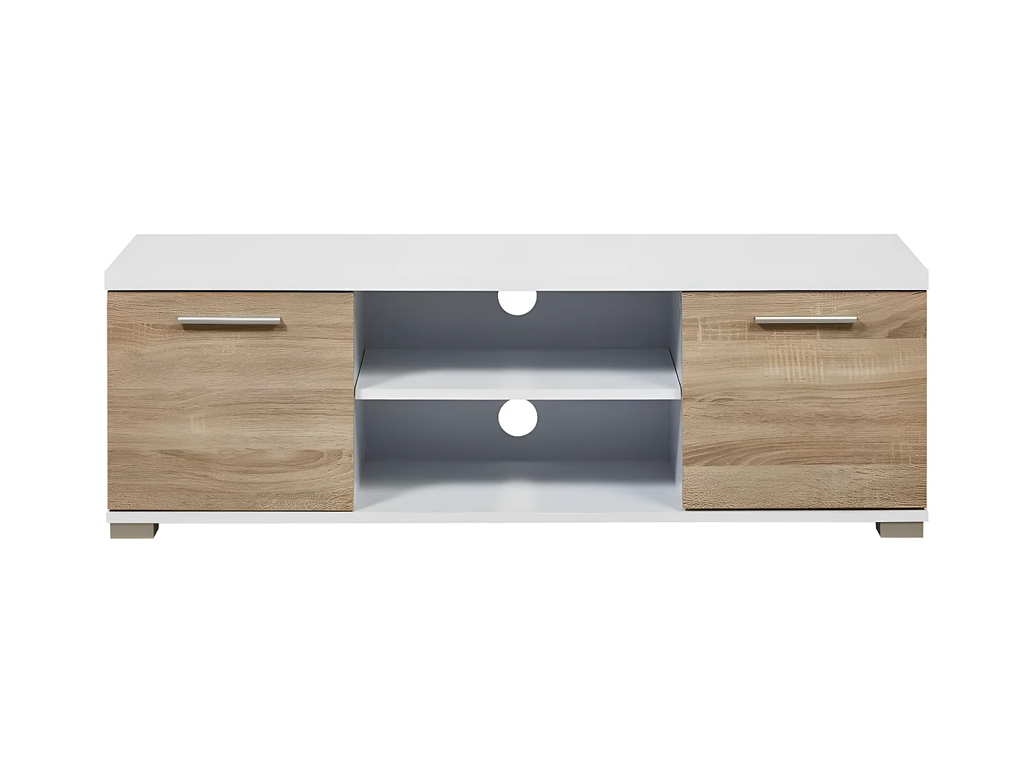 Meuble TV 2 Tiroirs "Childers" 120cm Beige & Blanc