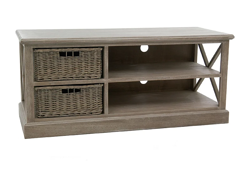 Meuble TV & 2 Paniers "Catherine" 120cm Naturel