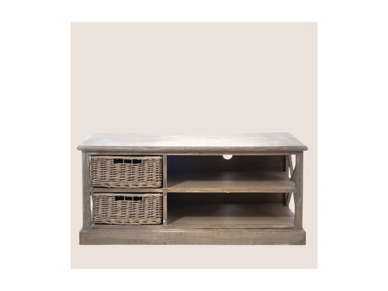 Meuble TV & 2 Paniers "Catherine" 120cm Naturel