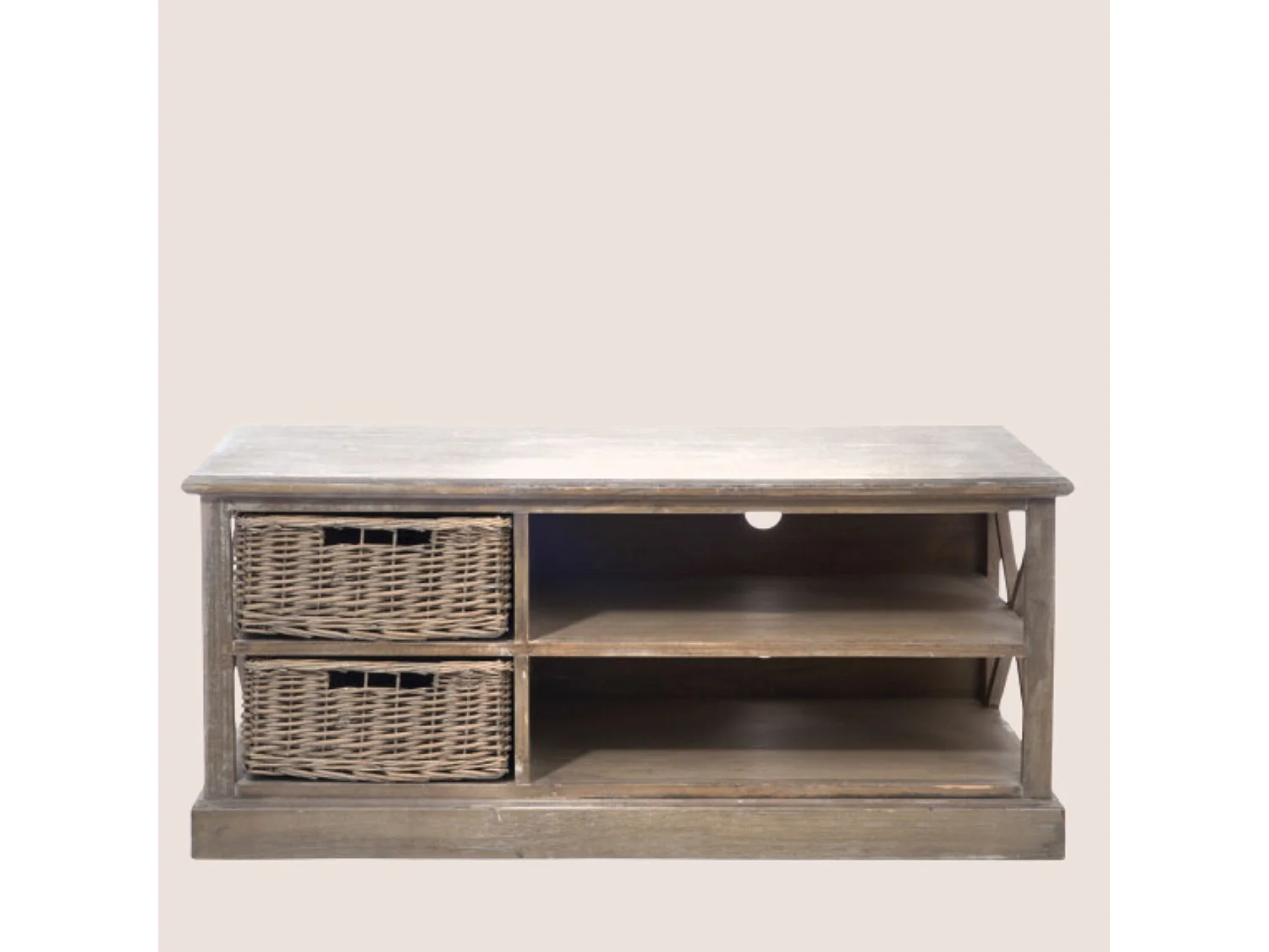 Meuble TV & 2 Paniers "Catherine" 120cm Naturel