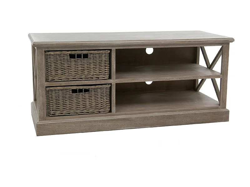 Meuble TV & 2 Paniers "Catherine" 120cm Naturel