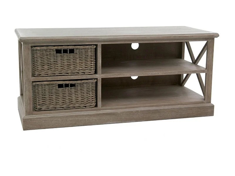 Meuble TV & 2 Paniers "Catherine" 120cm Naturel