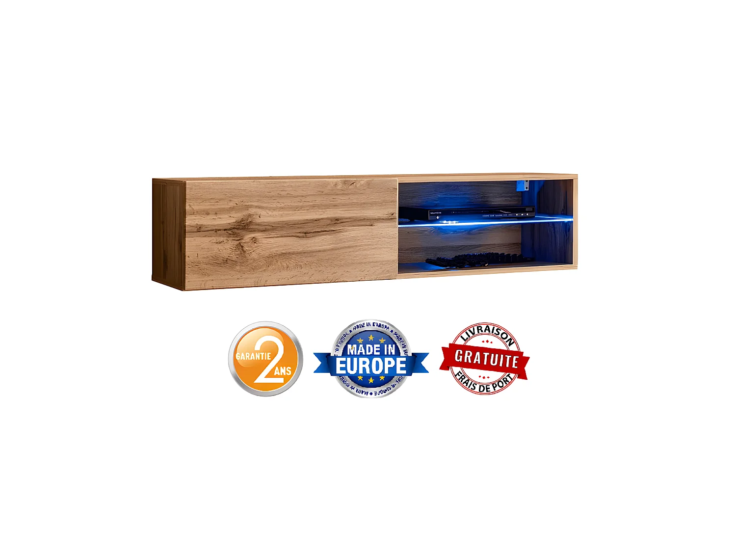 Meuble TV LED Design "Switch IV" 120cm Naturel