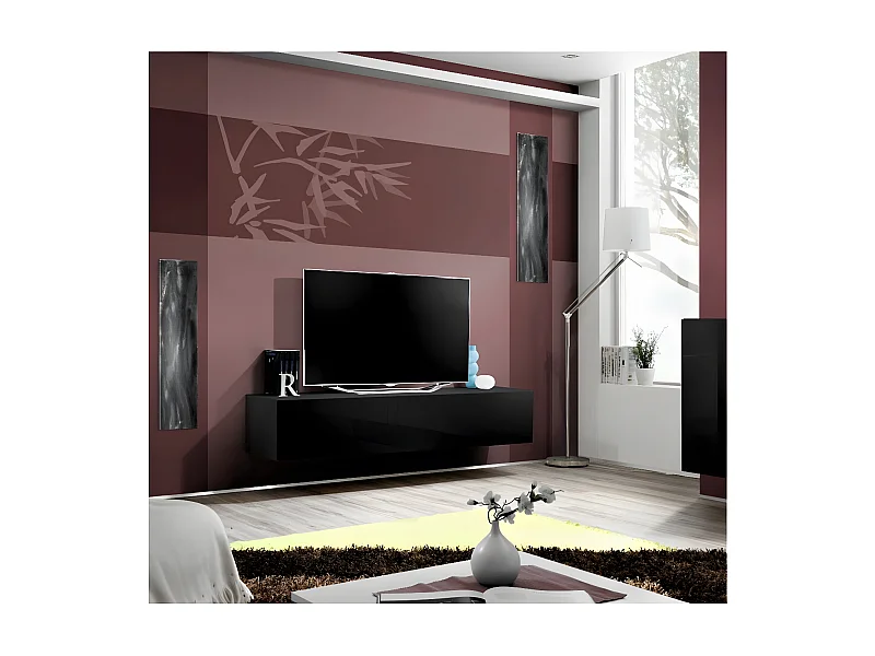 Meuble TV Mural Design "Fly I" 160cm Noir