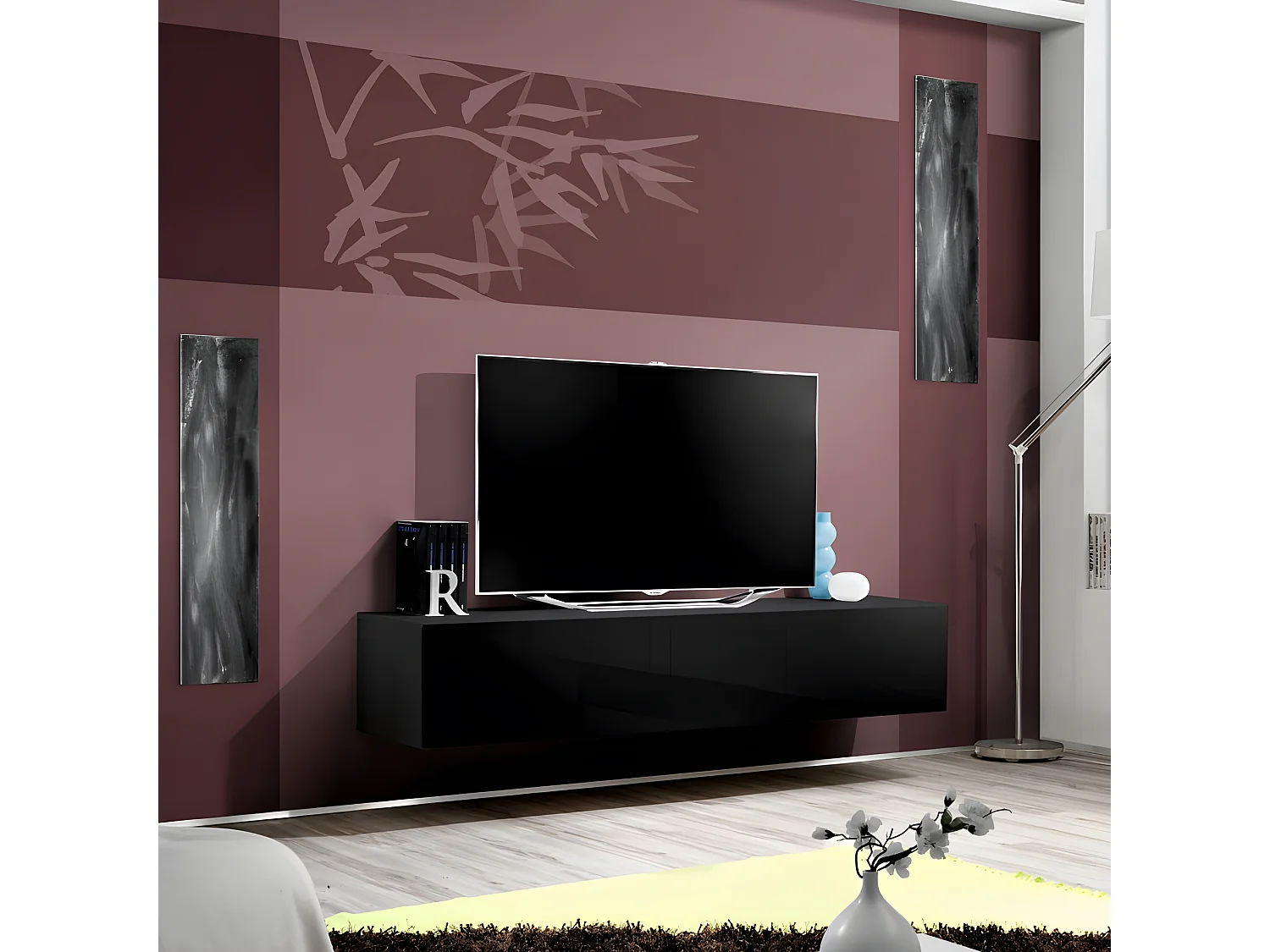 Meuble TV Mural Design "Fly I" 160cm Noir
