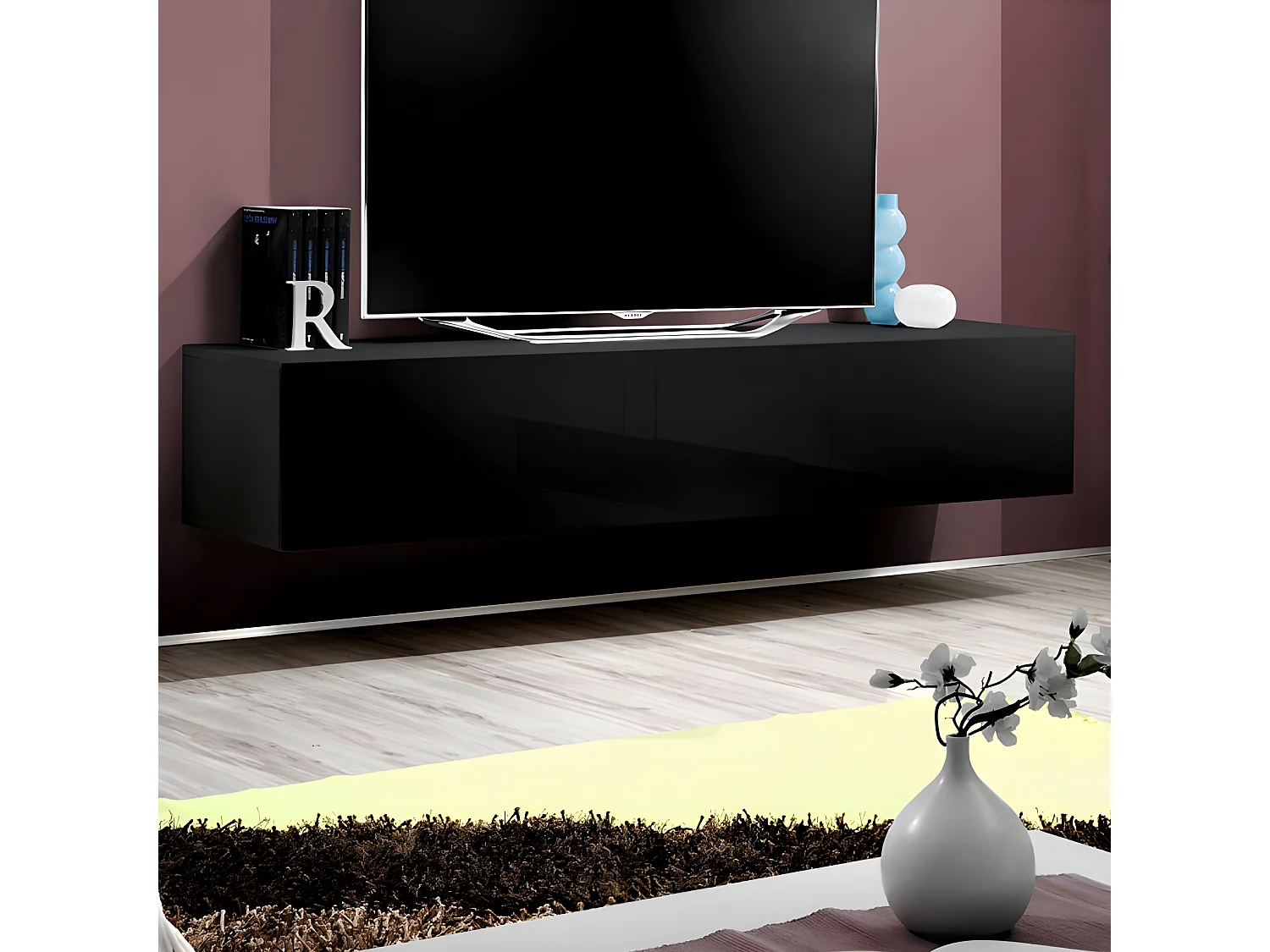 Meuble TV Mural Design "Fly I" 160cm Noir