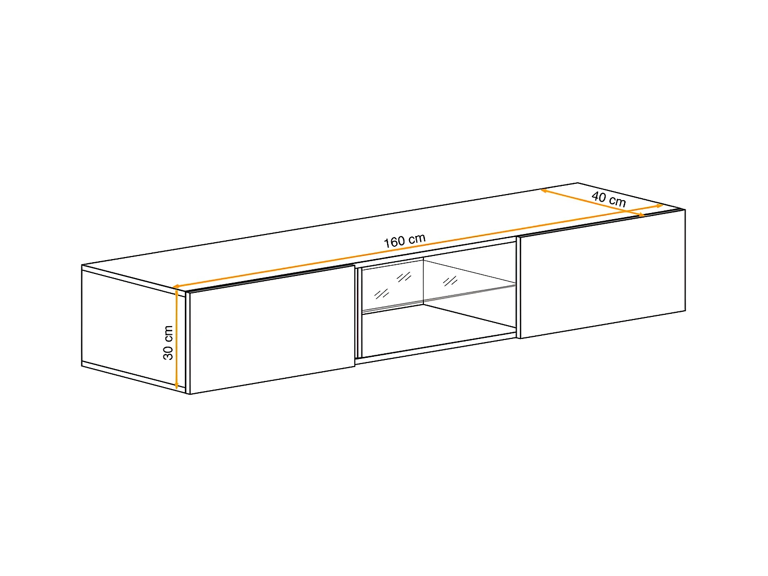 Meuble TV Mural Design "Fly I" 160cm Noir