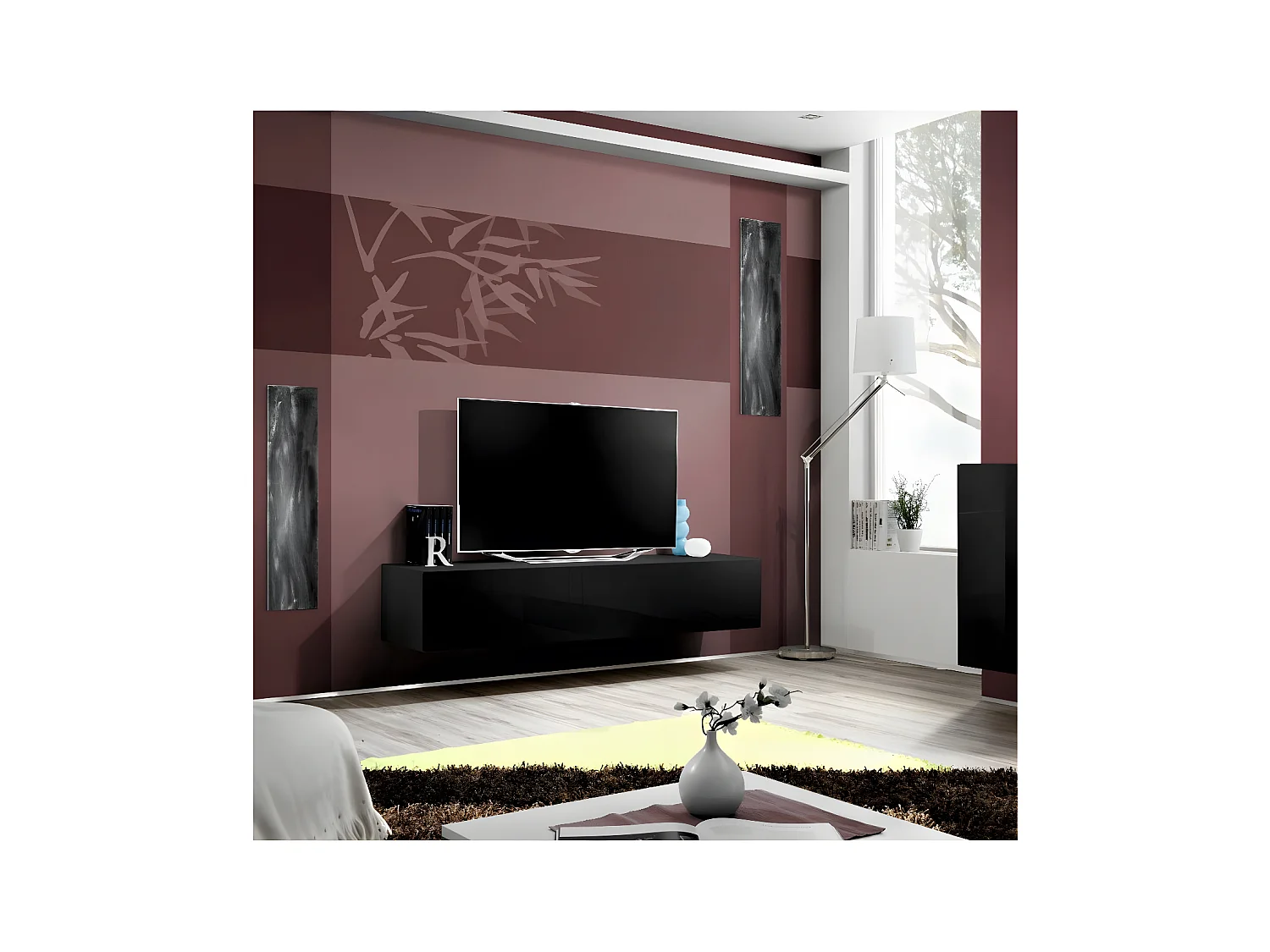 Meuble TV Mural Design "Fly I" 160cm Noir