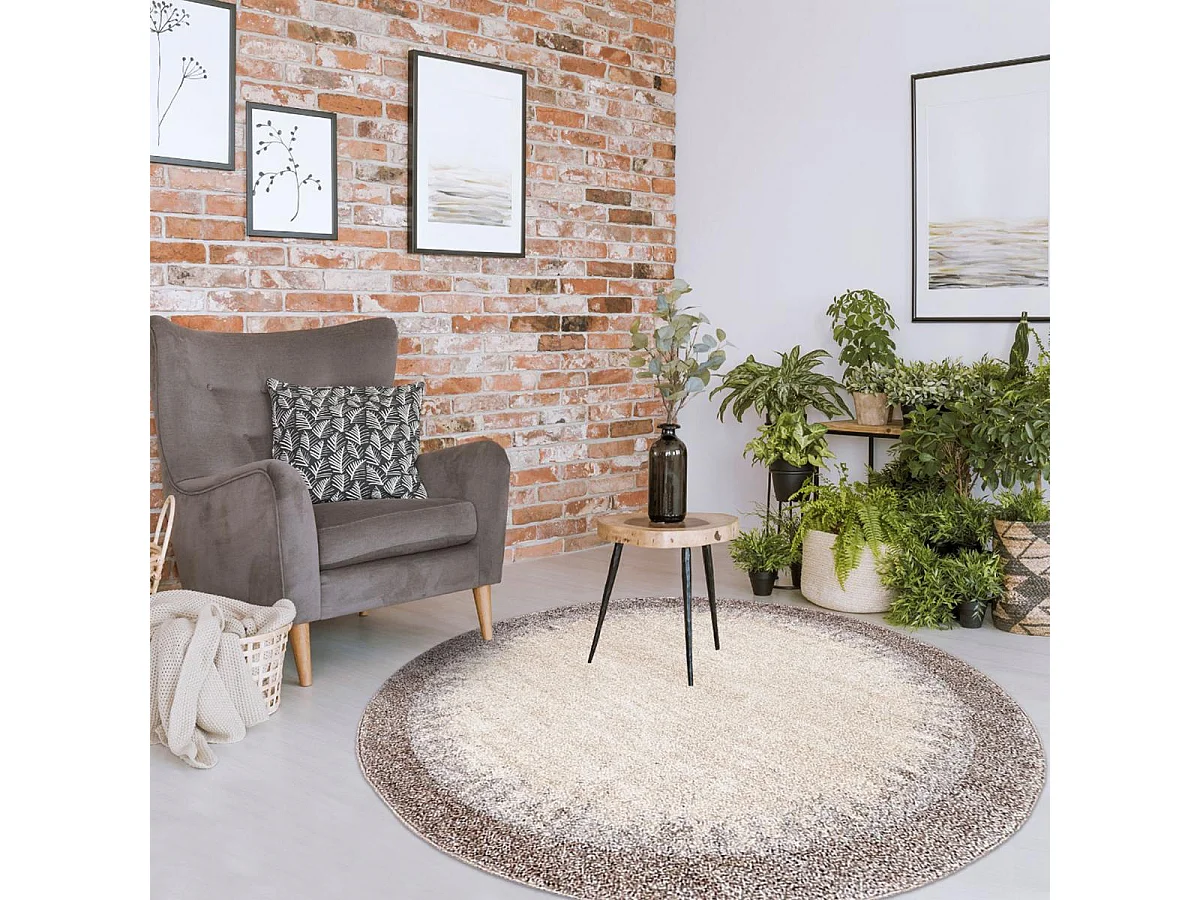 tapis salon Ø100cm tissé marron rond motif faux uni ELEGANT 03