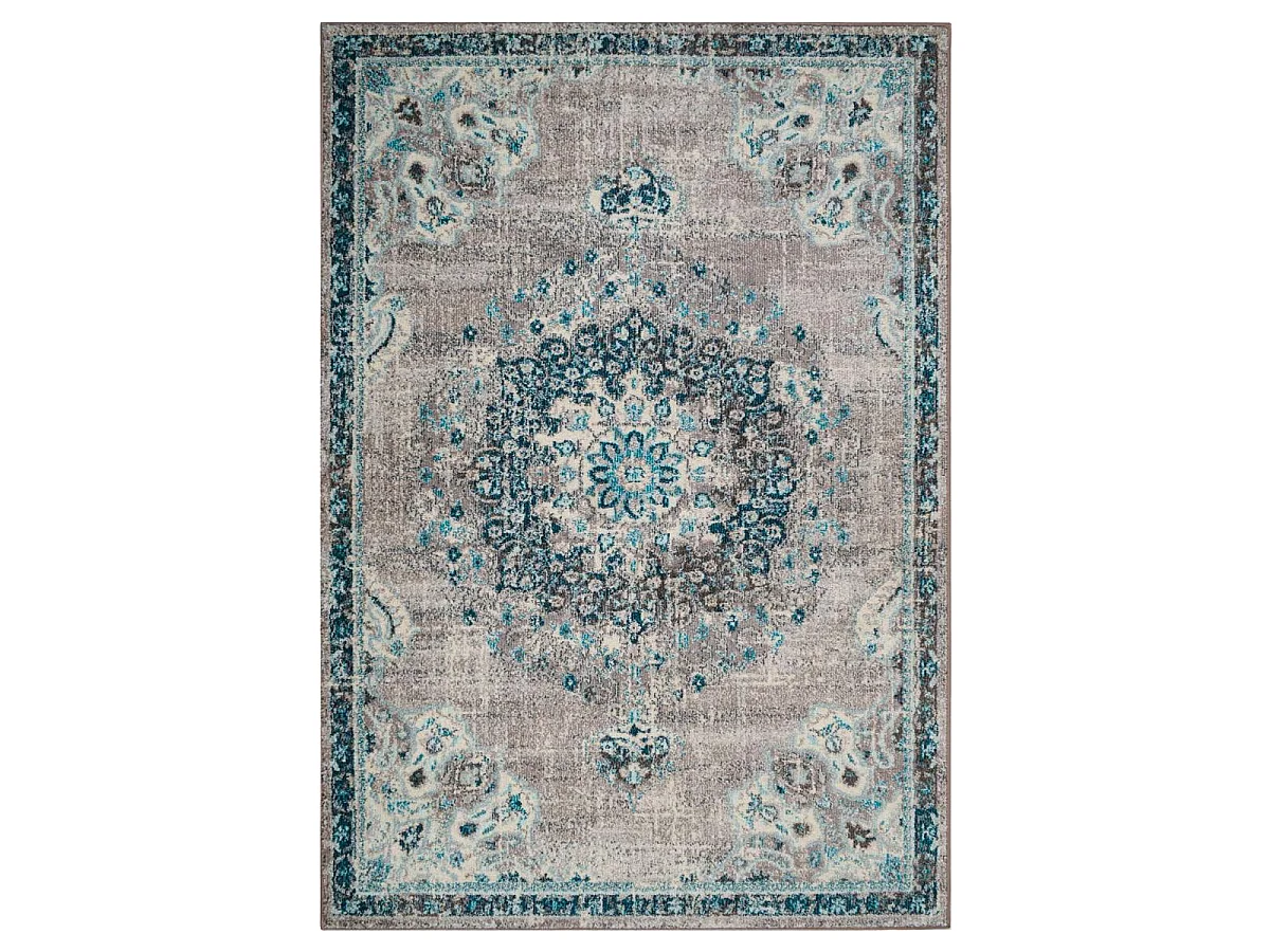 Tapis orient 120x170 rectangle bleu et bleu ciel tissé motif traditionnel OLDA