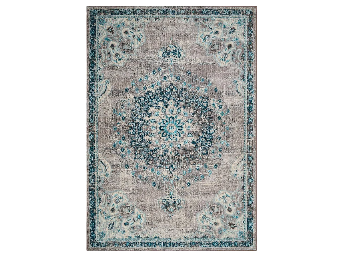 Tapis orient 120x170 rectangle bleu et bleu ciel tissé motif traditionnel OLDA