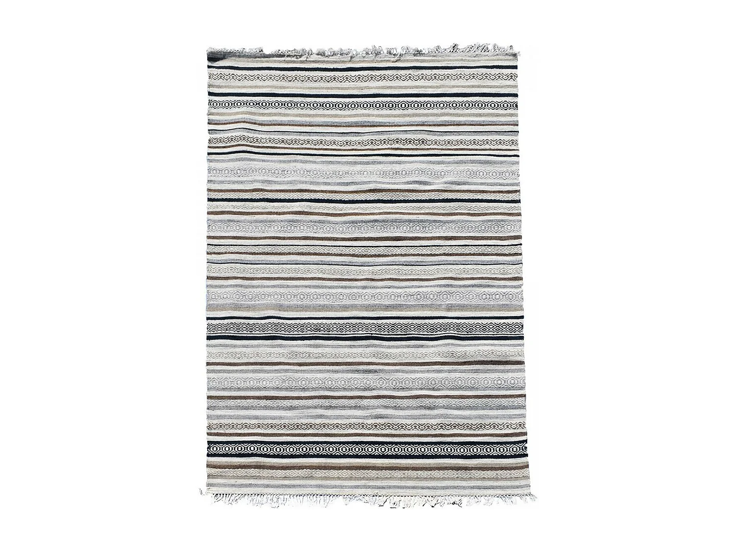 Tapis kilim 160x230 rectangle fait à la main en laine beige et marron