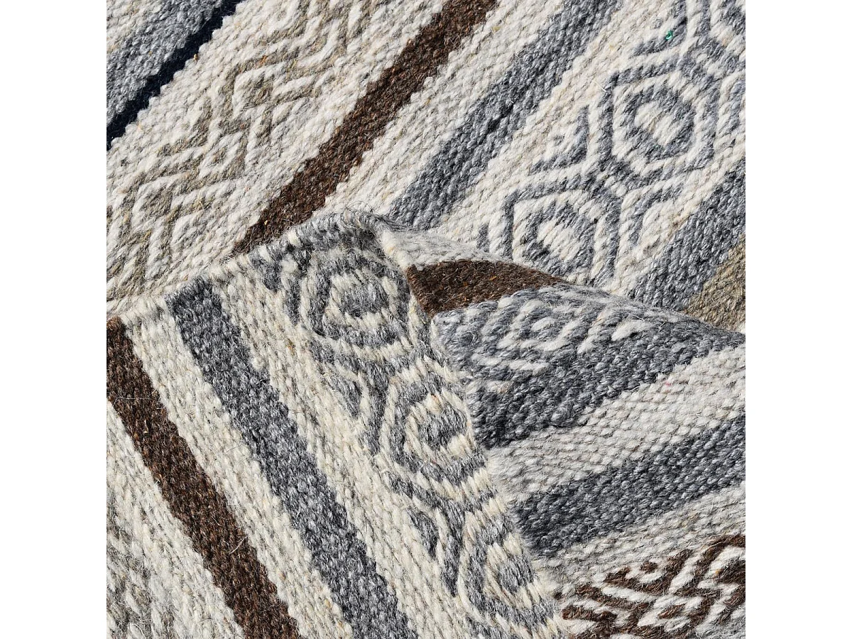 Tapis kilim 160x230 rectangle fait à la main en laine beige et marron