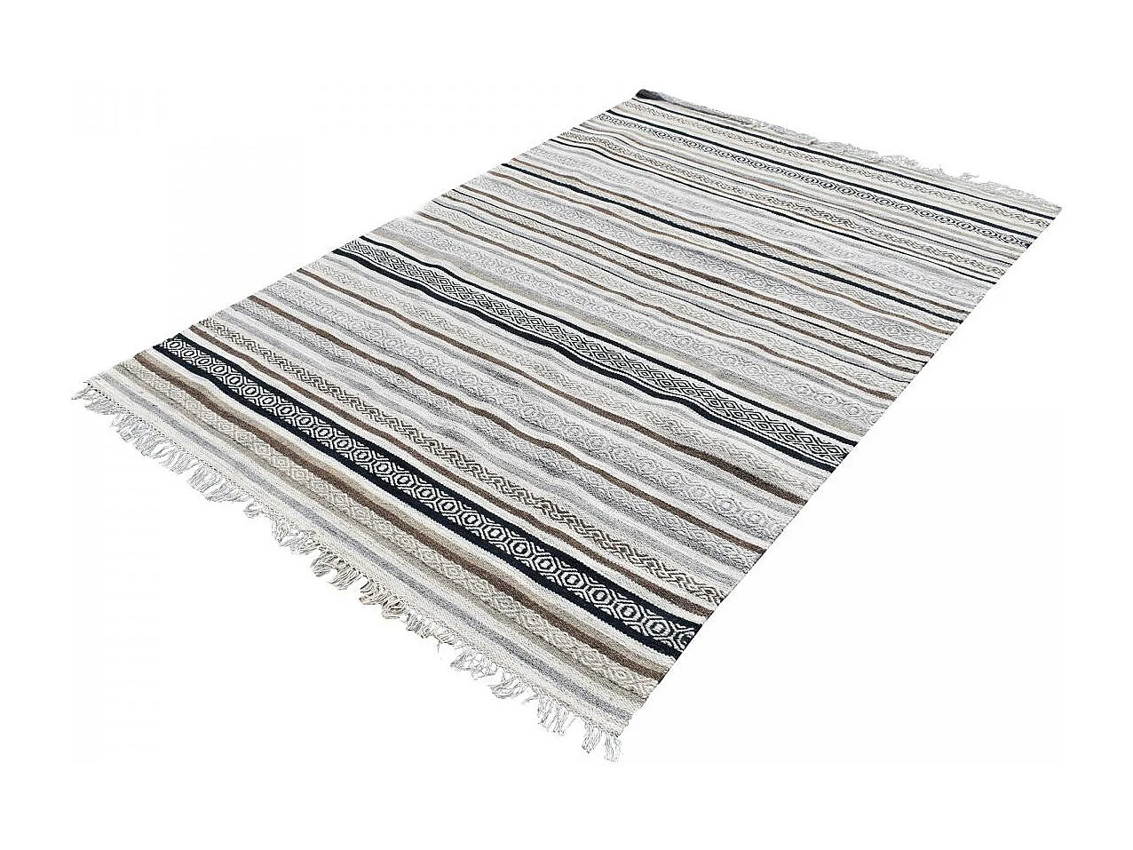 Tapis kilim 160x230 rectangle fait à la main en laine beige et marron