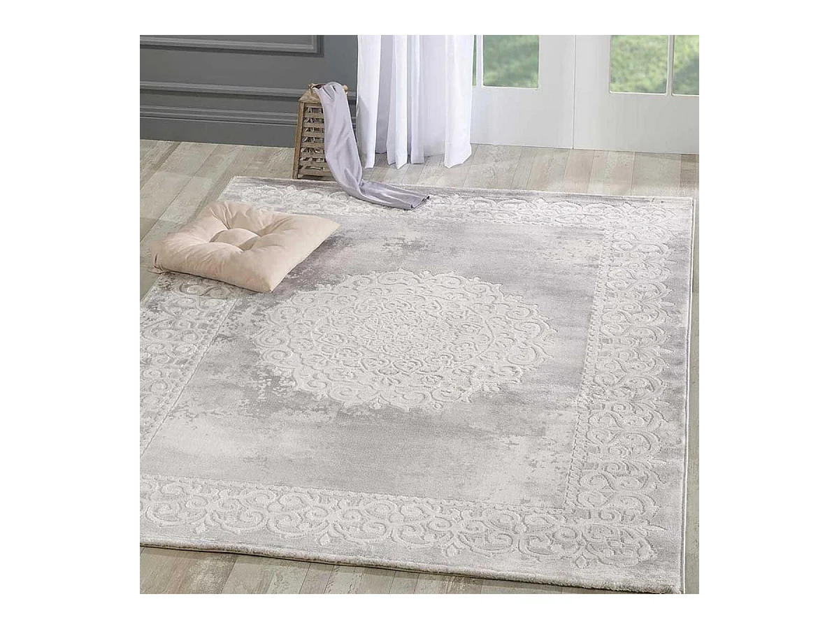 Tapis oriental 200x280 rectangle gris clair tissé motif ancestral LYN7 BALROD