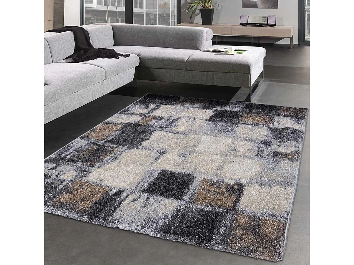 tapis chambre 80x150 tissé gris rectangle motif géométrique ELEGANT 04
