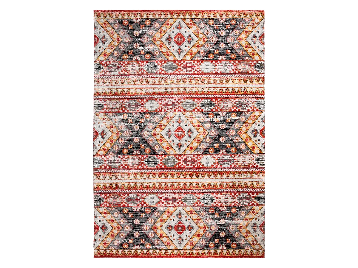 Tapis berbère 120x170 tissé motif saharien CLARK 5 rouge et jaune