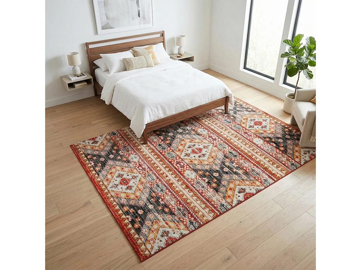 Tappeto berbero 120x170 tessuto modello sahariano CLARK 5 rosso e giallo