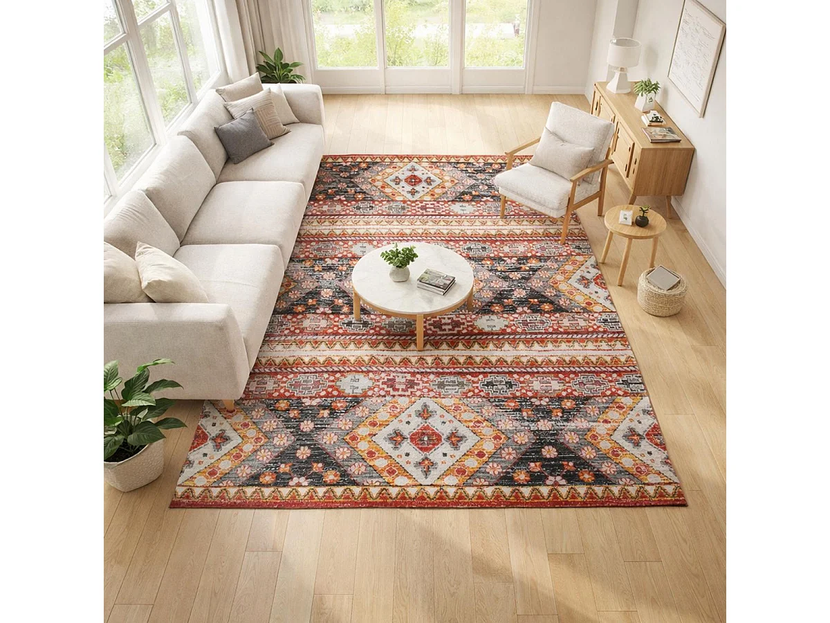 Tappeto berbero 120x170 tessuto modello sahariano CLARK 5 rosso e giallo