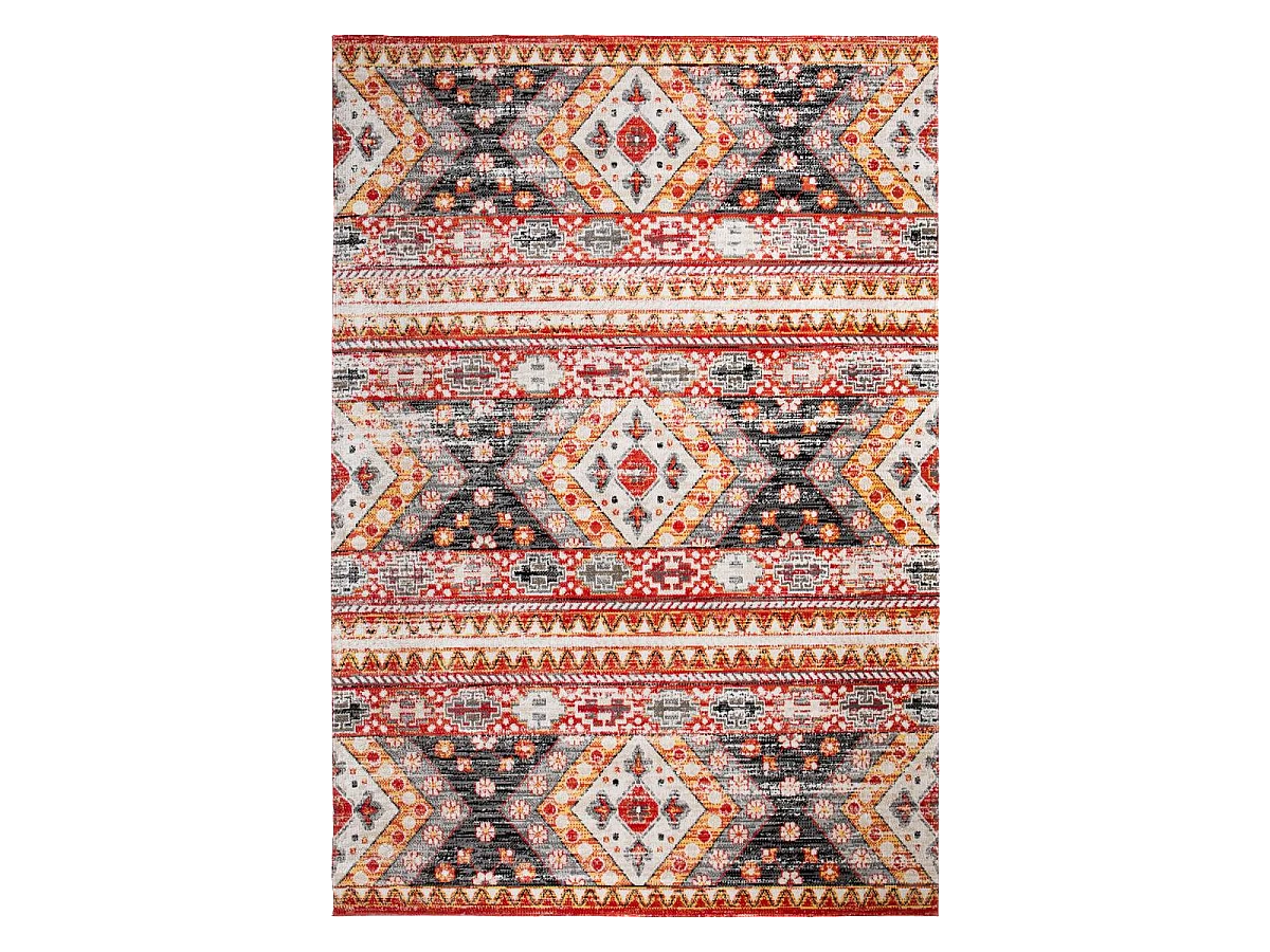Tapis berbère 120x170 tissé motif saharien CLARK 5 rouge et jaune
