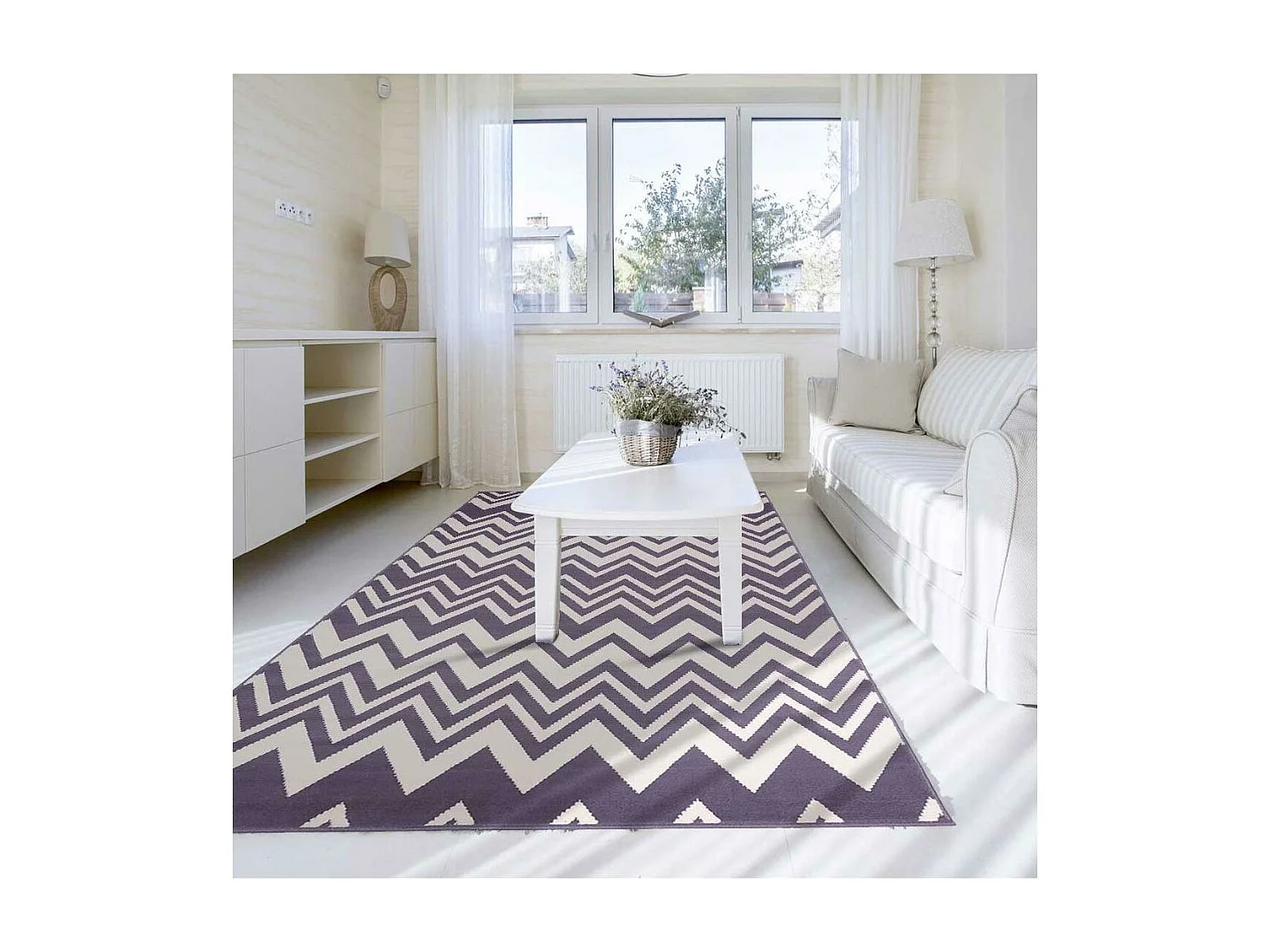 tapis chambre 60x110 tissé gris rectangle motif géométrique LYN1 VAGUES