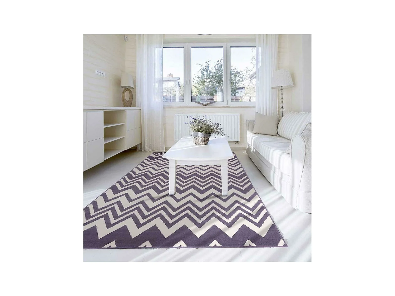 tapis chambre 60x110 tissé gris rectangle motif géométrique LYN1 VAGUES