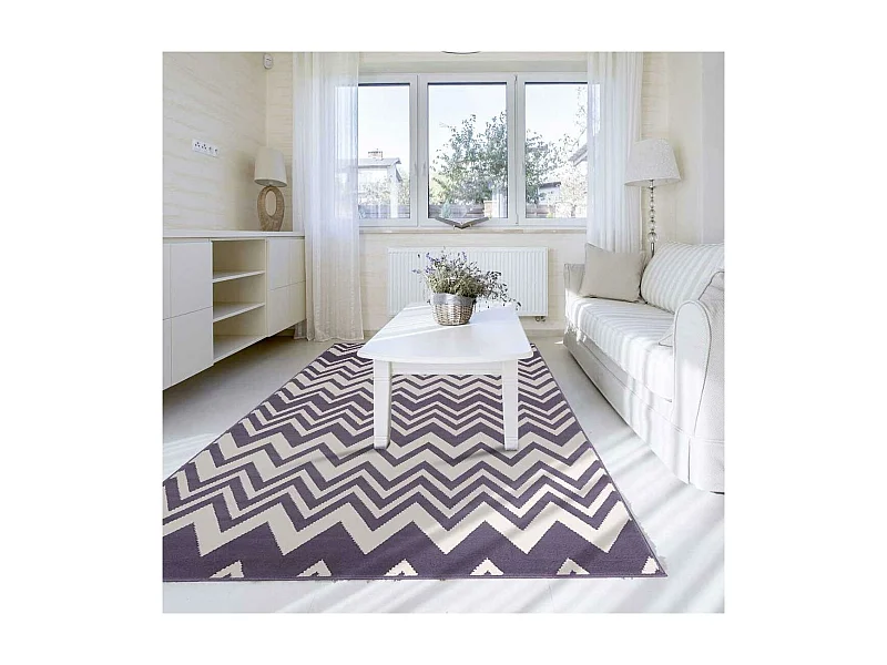 tapis chambre 60x110 tissé gris rectangle motif géométrique LYN1 VAGUES