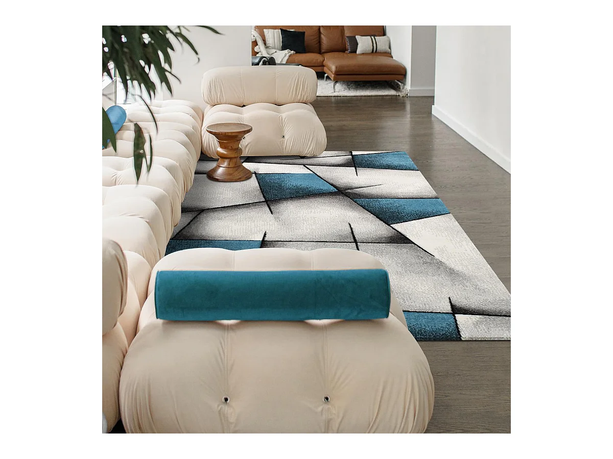 tapis salon 120x170 tissé turquoise rectangle motif géométrique LYN8 TRIANGULA