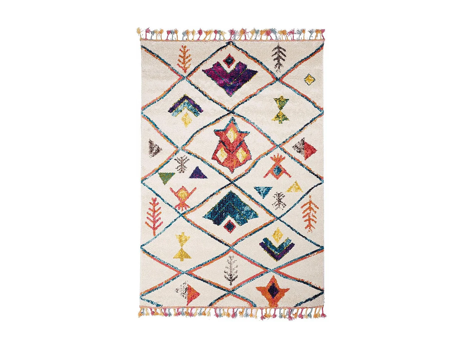 Tapis berbère 160x230 tissé motifs tribaux LYN5 OURIKA C blanc