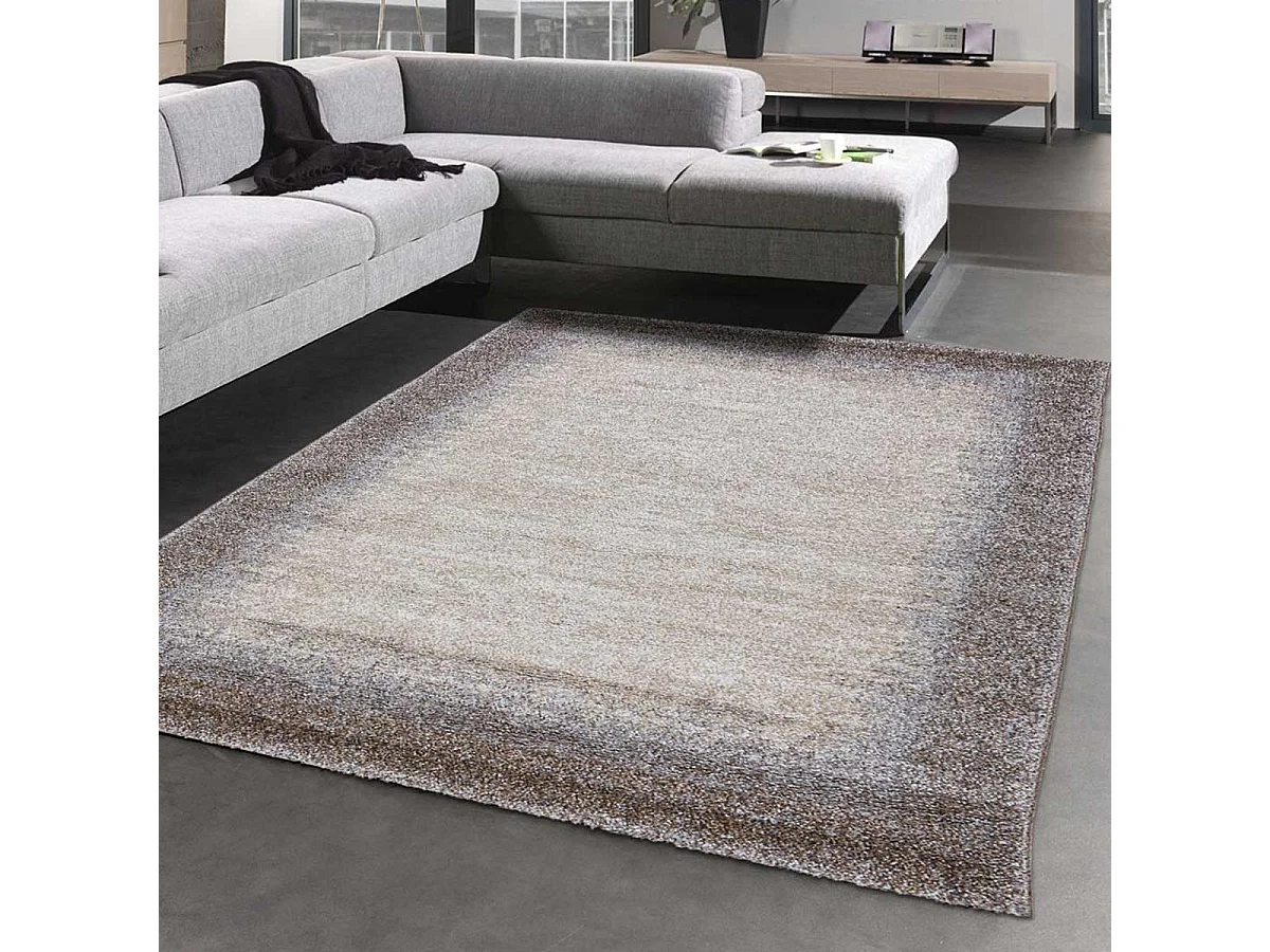tapis salon 120x170 tissé marron rectangle motif faux uni ELEGANT 03