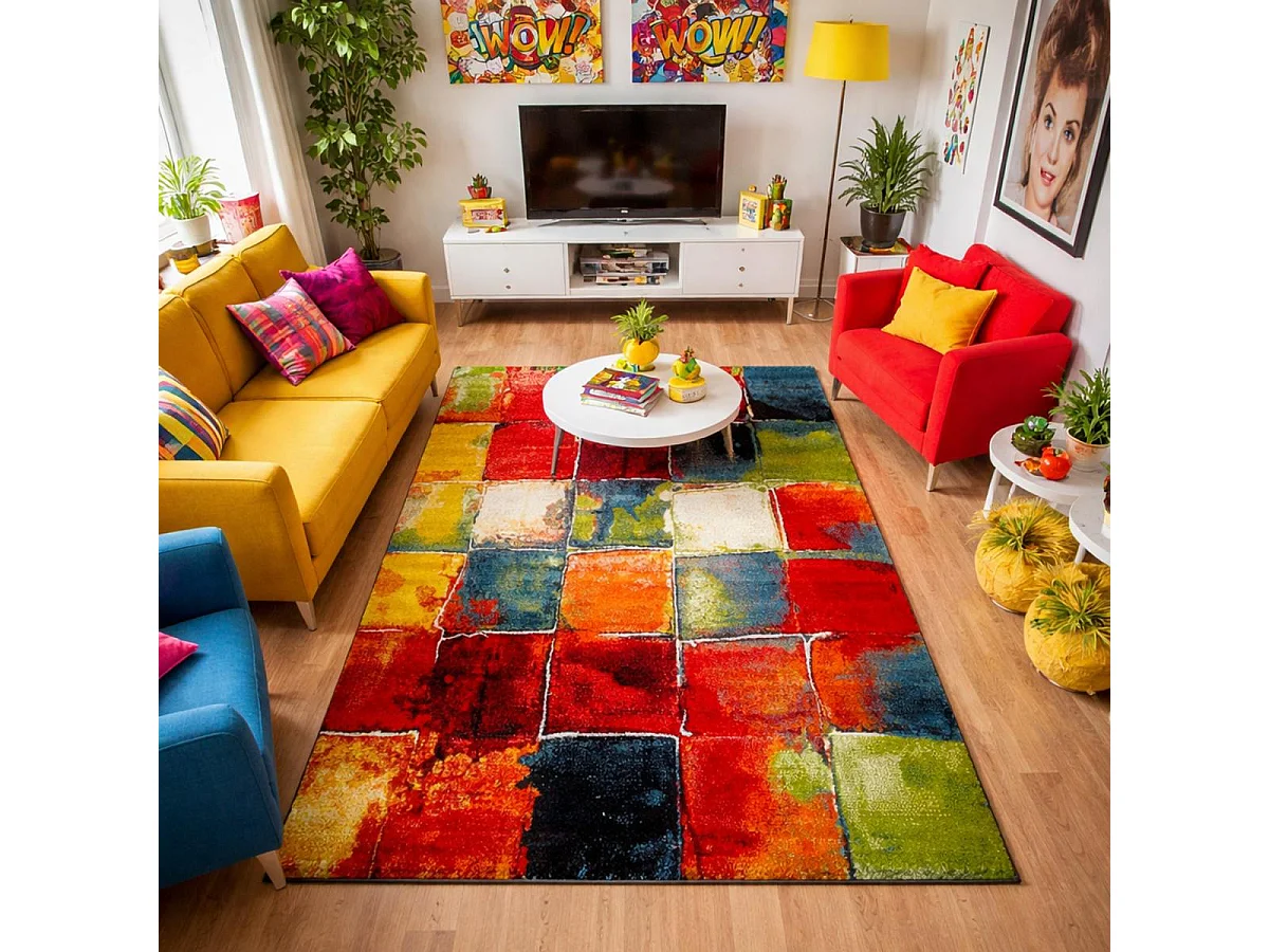 tapis chambre 80x150 tissé multicolore rectangle motif géométrique LYN8 BELO 2
