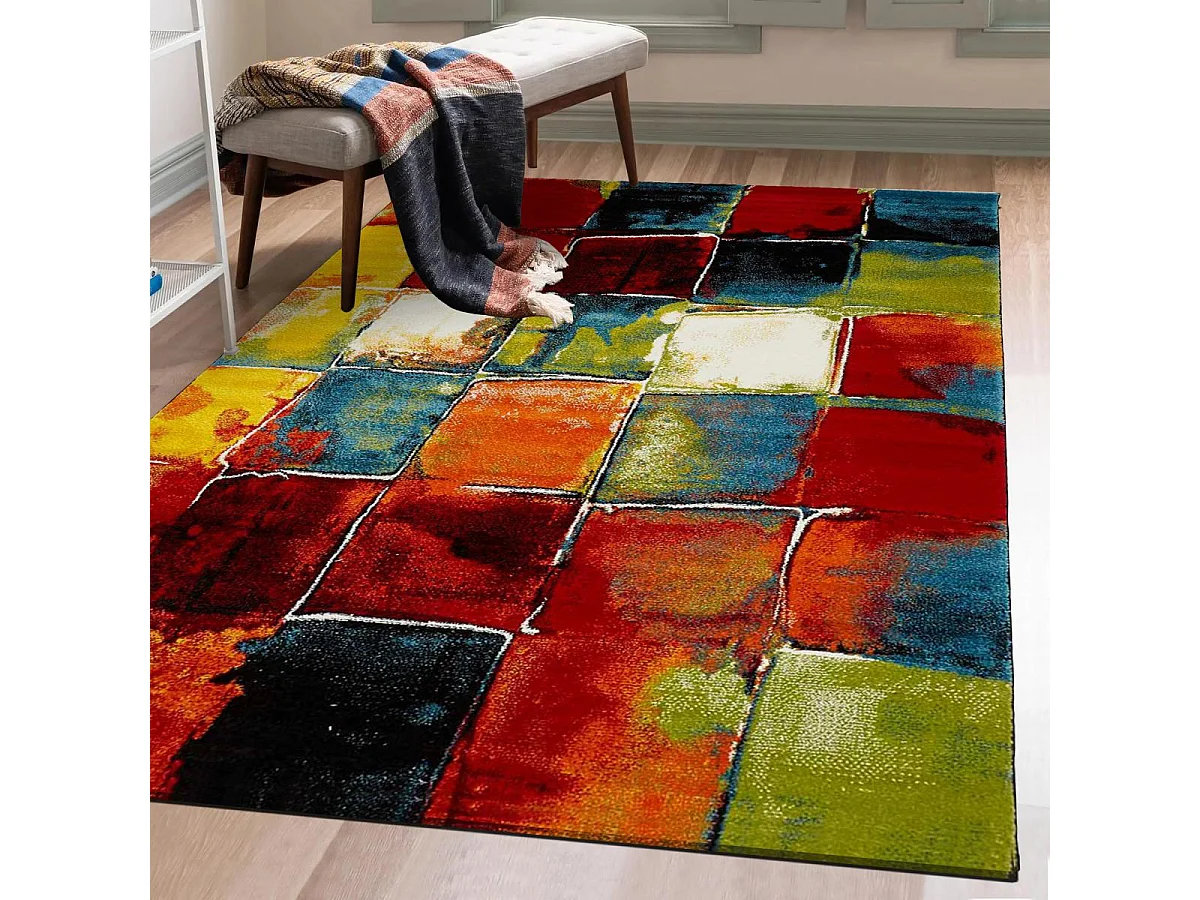 tapis chambre 80x150 tissé multicolore rectangle motif géométrique LYN8 BELO 2