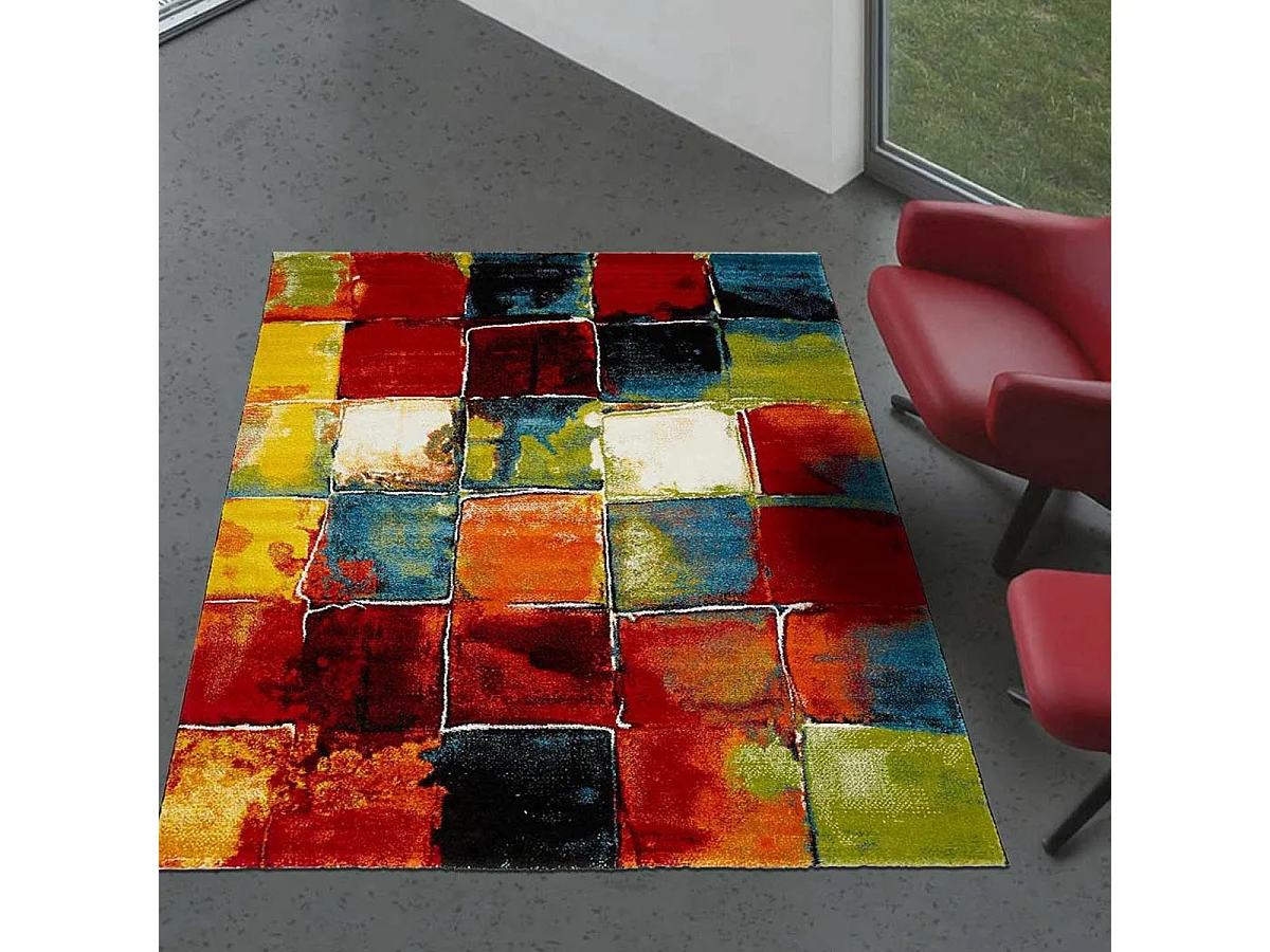 tapis chambre 80x150 tissé multicolore rectangle motif géométrique LYN8 BELO 2
