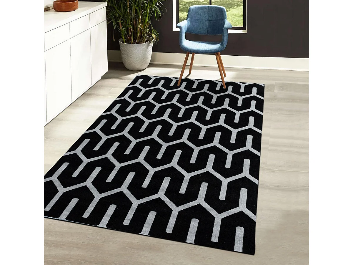 tapis grand salon 240x340 tissé noir et gris rectangle motif scandinave LISUVE