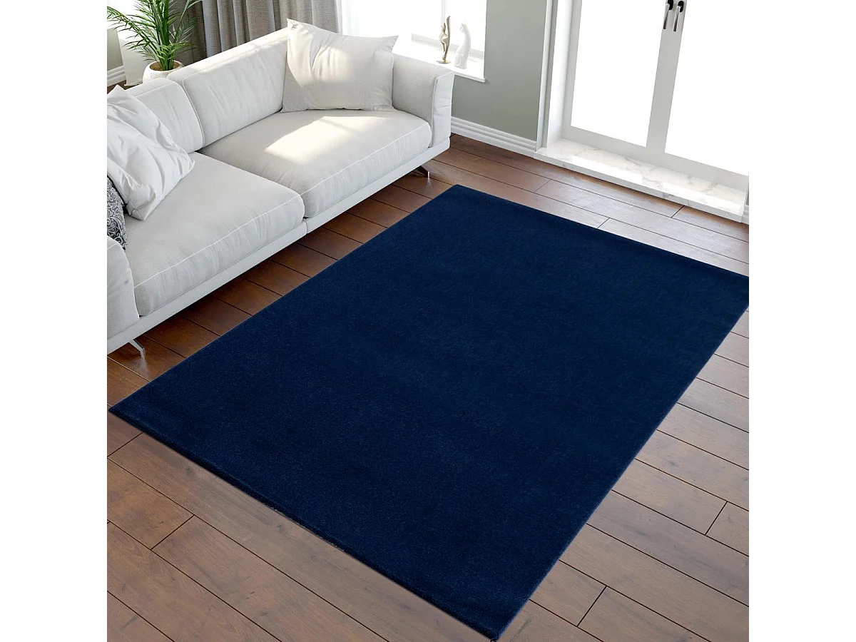 tapis salle de jeux Ø150cm tissé bleu marine rond motif uni NOSSA
