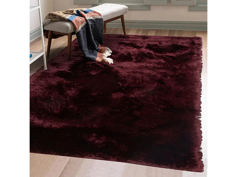 Tapis shaggy 200x290 rectangle fait main violet motif uni SG FIN