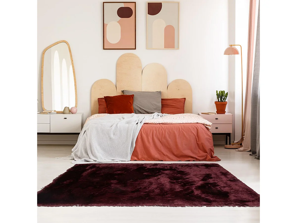 Tapis shaggy 200x290 rectangle fait main violet motif uni SG FIN