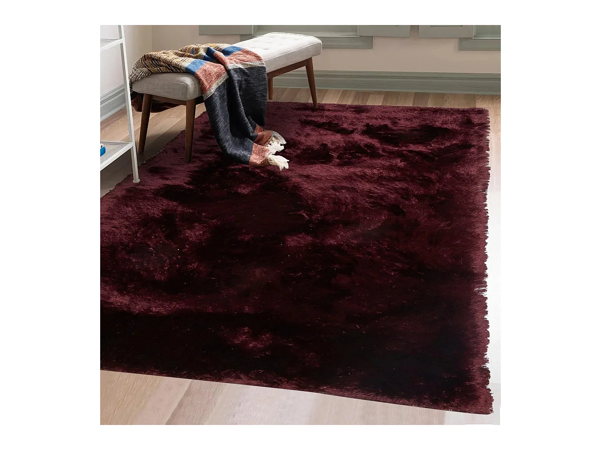 Tapis shaggy 200x290 rectangle fait main violet motif uni SG FIN