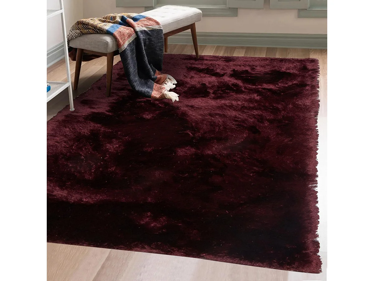 Tapis shaggy 200x290 rectangle fait main violet motif uni SG FIN