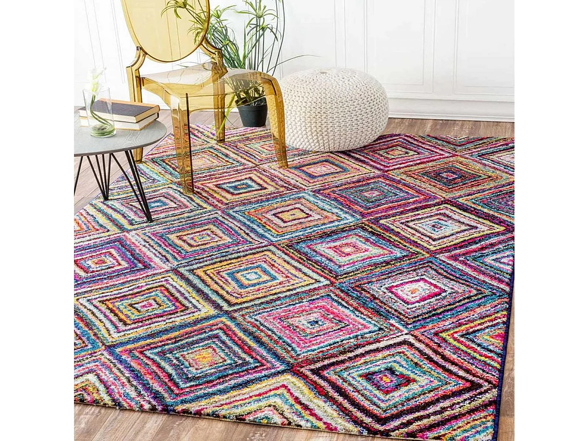 tapis salle à manger 200x290 tissé multicolore rectangle motif géométrique LYN6 CARI