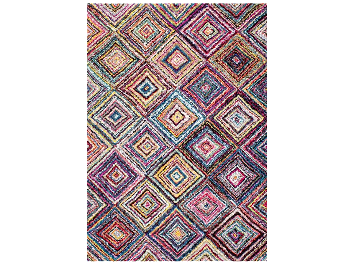 tapis salle à manger 200x290 tissé multicolore rectangle motif géométrique LYN6 CARI