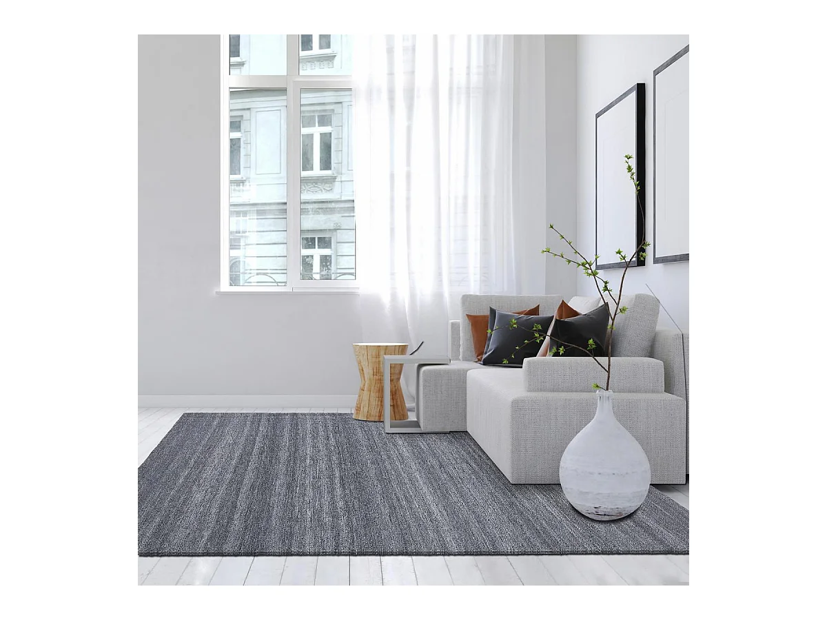 Tapis kilim 120x170 rectangle tissé gris motif faux uni LOFODI