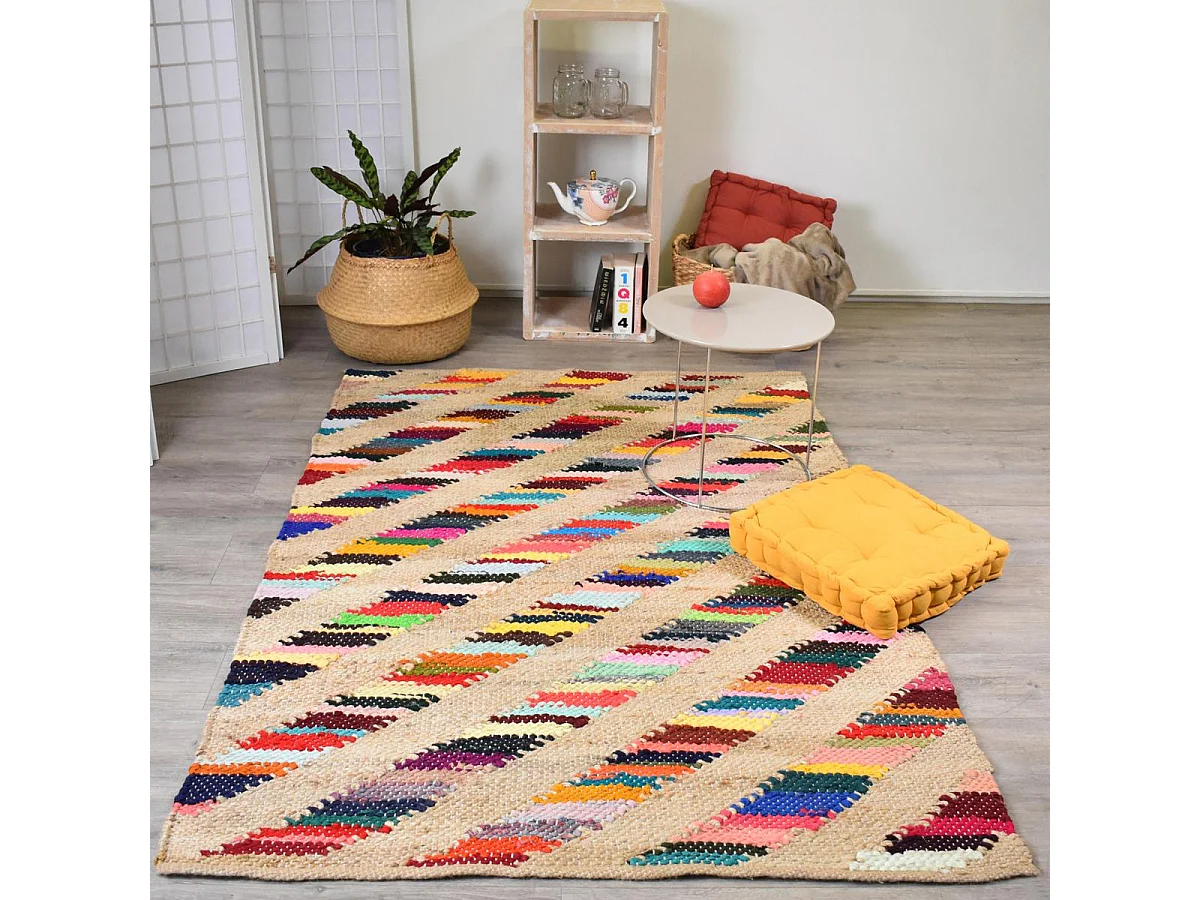 Tappeto in iuta 240x340 realizzato a mano multicolore RAINBOWA