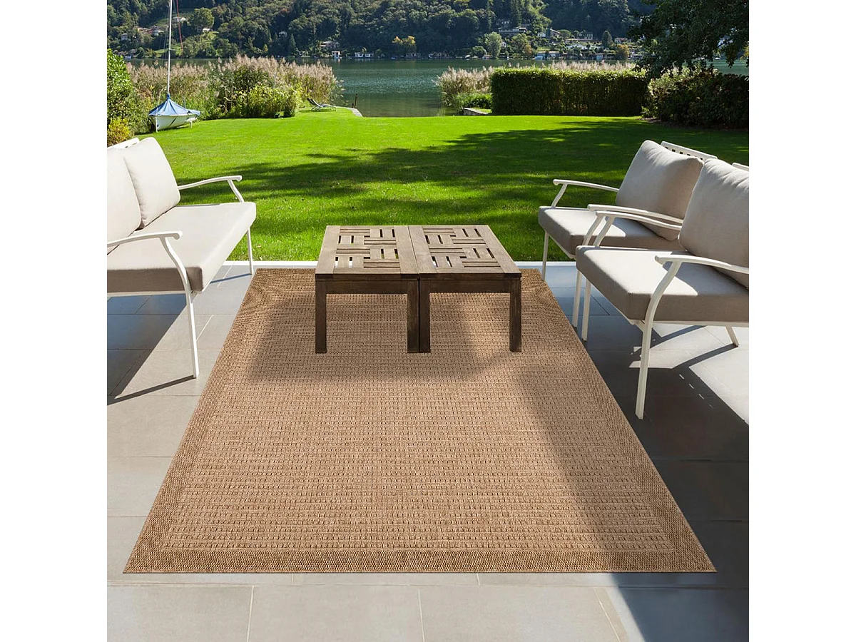 Tapis extérieur Ø160cm rond tissé kilim beige JUTE ART